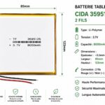 BATTERIE TAP CIDA 3595125 2 FIL 3,7V 8000MAH ( size 123mm*85mm )
