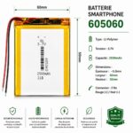 BATTERIE SMARTPHONE 605060 2 FIL 3,7V 2500MAH ( size 63mm*50mm )