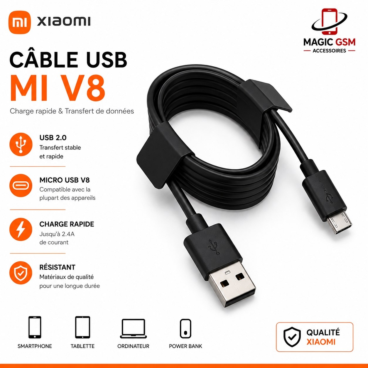 1000000103205 CABLE USB MI V8 - Image 1