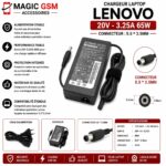 CHARGEUR LAPTOP LENOVO 20V 3.25A 5.5*2.5